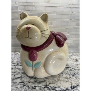 Vtg Treasure Craft Ginger Cat Cookie Jar w/ Flower by Susan Marie Grandmacore